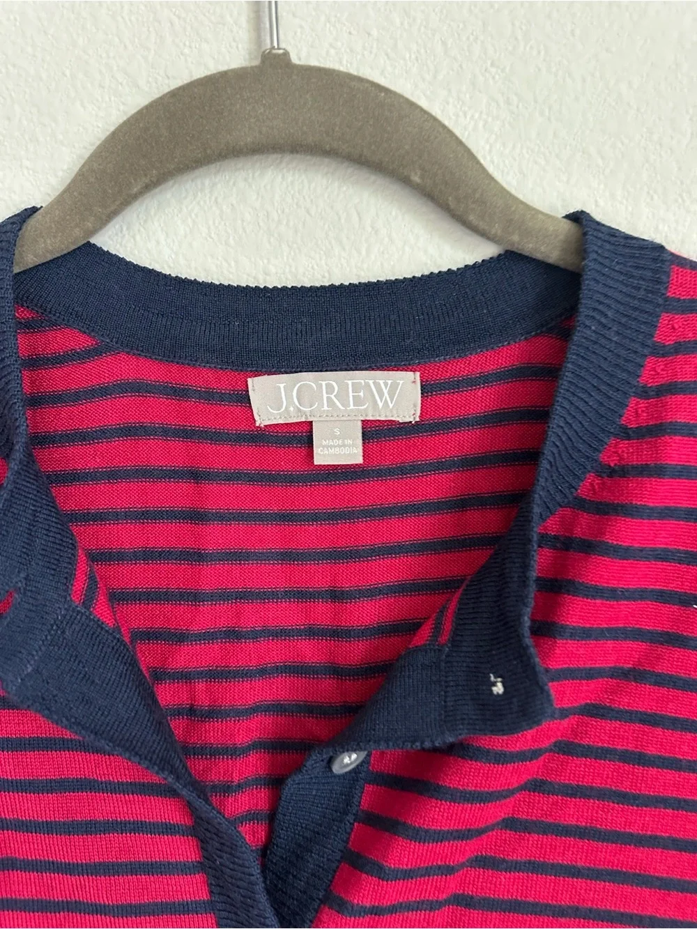 J. Crew Pink and Navy Striped Button-Up Cardigan